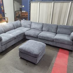 Brand New Gray Corduroy Sectional Sofa + Ottoman (Modern, Large, Never Used)