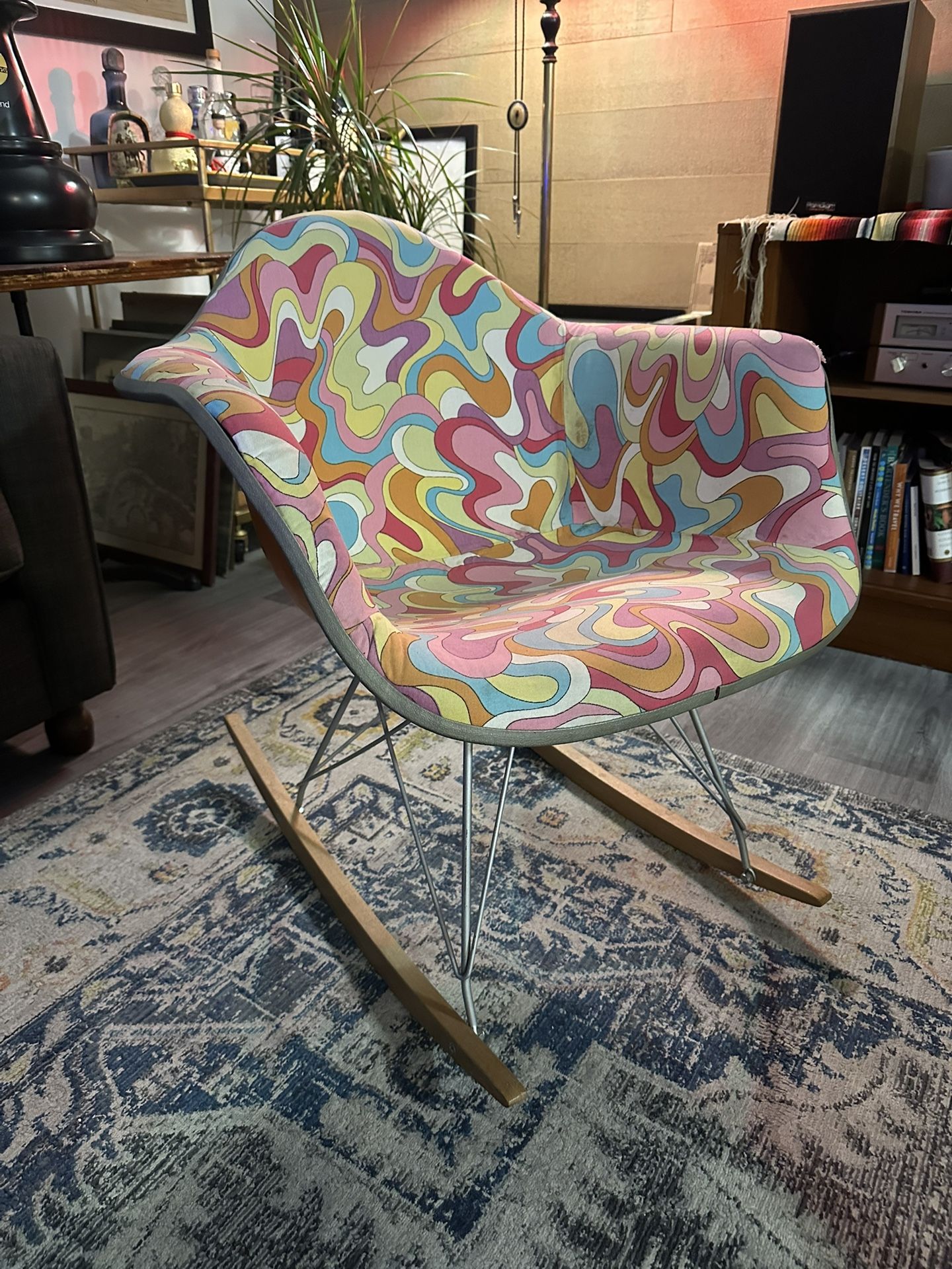 Vintage Eames RAR Rocking Armchair Upholstered Unique Psychedelic Herman Miller