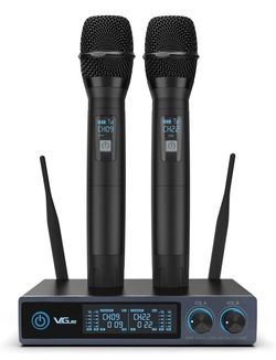 VeGue Wireless Microphone, Metal Dual Professional UHF Cordless Dynamic Mic Handheld Microphone System for Home Karaoke Party, Meeting, Church, DJ, We