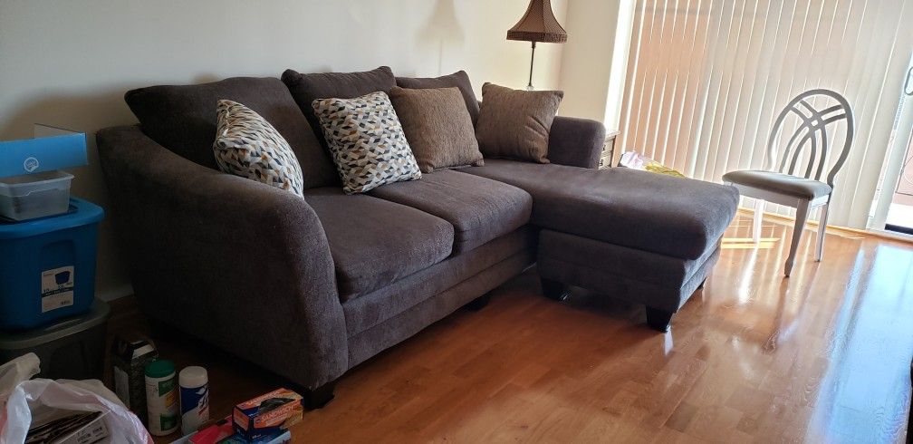 Gorgeous 8' Taupe Fabric Sofa With Chaise.