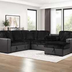 All New Corduroy Sectional Sleeper With Storage And USB Brown Or Black Available 