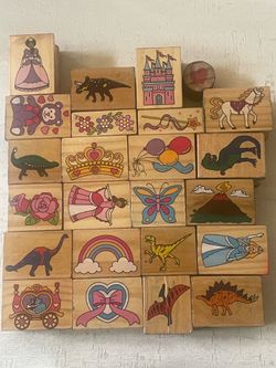 Huge Lot 24 Wooden Rubber Stamps Animal/Dinosaur  Vintage Mix