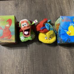 Vintage 1989 The Little Mermaid Flounder And Sebastian Plush Ornaments