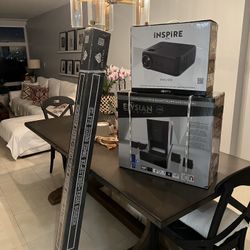 Elite Zero Edge Electric Tech Screen, INSPIRE DWU-960 Projector, And Elysian Audio Complete 6 Piece Smart Surround Sound (model 2) BUNDLE 