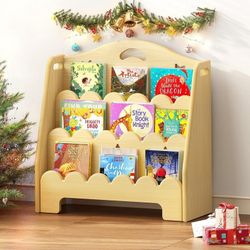 Bookshelf for Kids, 3-Tier Montessori Wooden Toddler Book Rack Toy Organizer and Storage