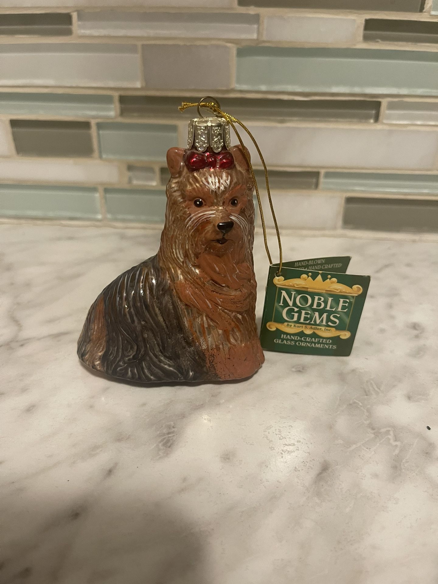 Christmas Glass Ornament Kurt Adler Noble Gems Dog Yorkshire Terrier Rare