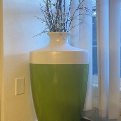 Large Vase Decorative Green White