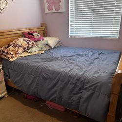 Queen Bed Frame with Like New Serta Mattress Included