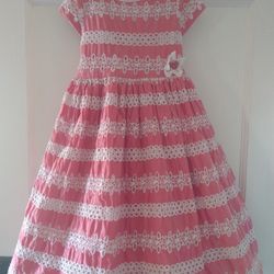 Laura Ashley Pink Eyelet Dress Easter Special Occasion Girls Size 6x