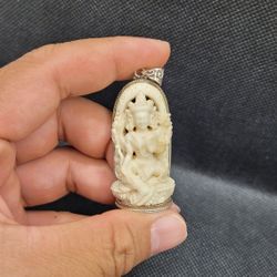 Green Tara Pendent | Bone Green Tara Pendent | Handmade bone pendent |