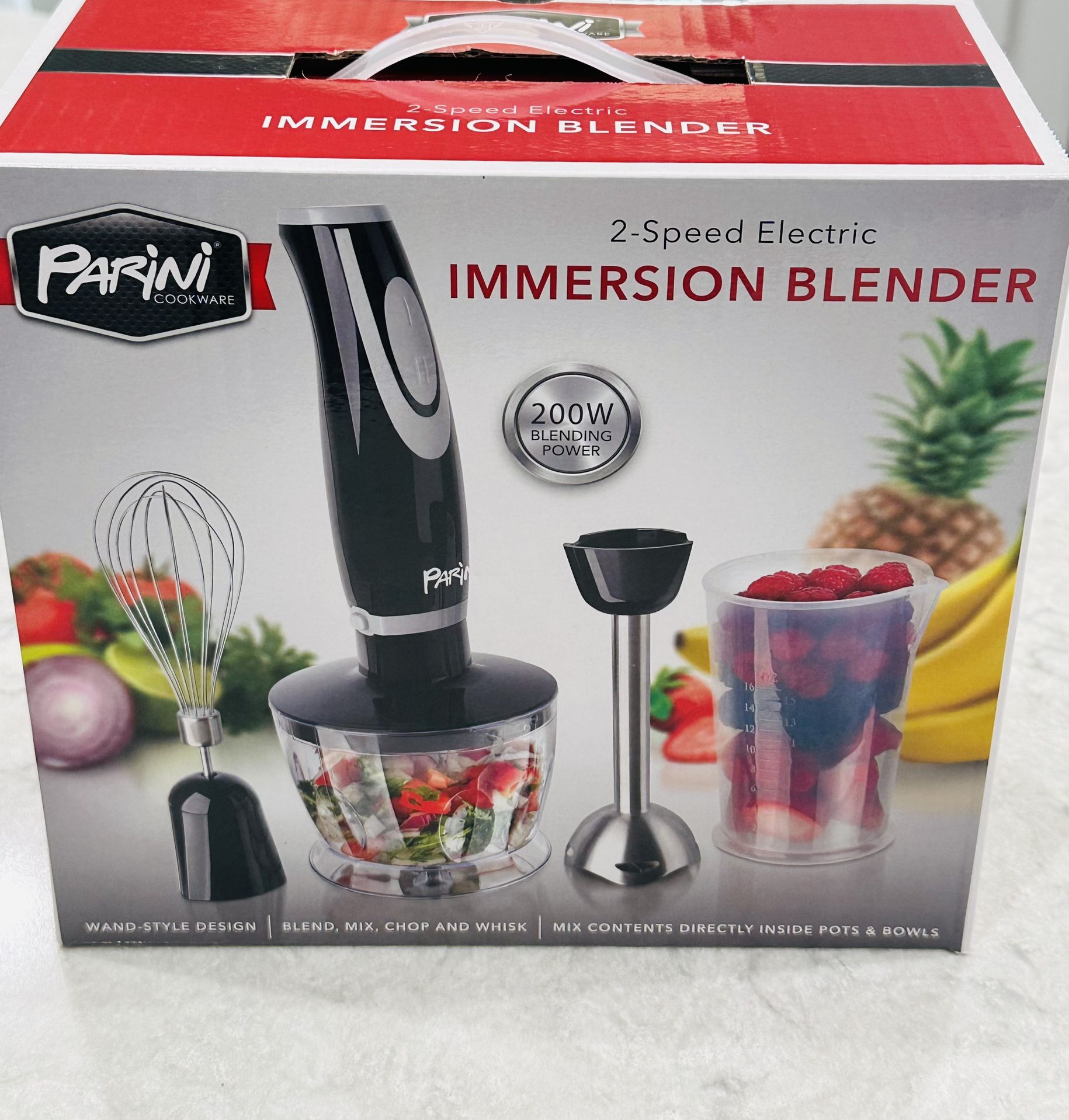 NEW 2-Speed Electric Hand Blender, Immersion & Whisk Attachment, Food Processor, 16 Oz Mixing Container