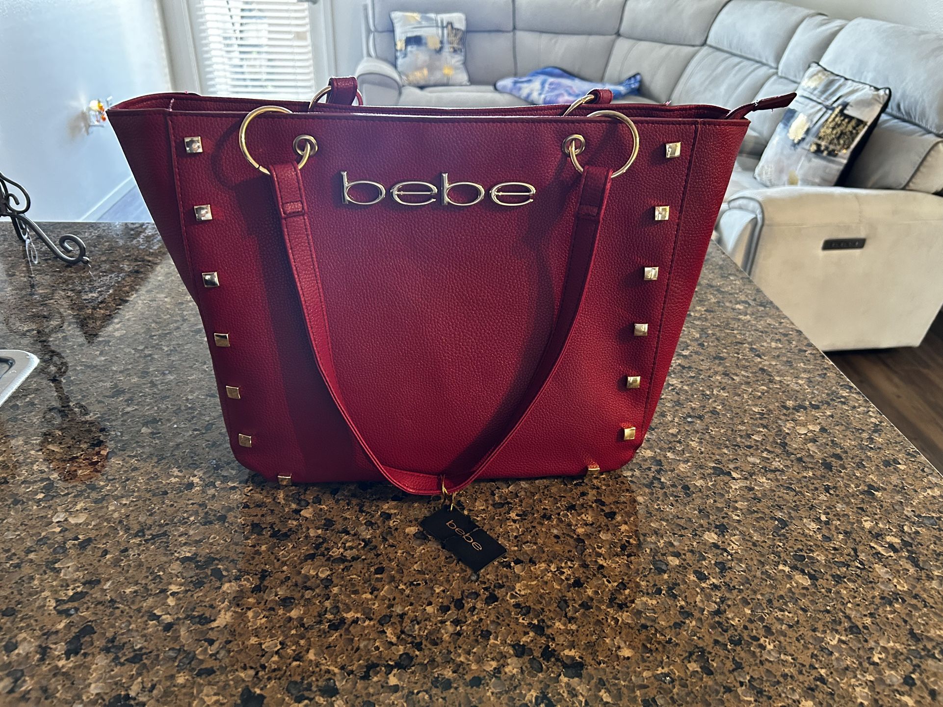 ✨ bebe Red Tote Bag – Brand New w/ Tags – Gold Studded Design ✨