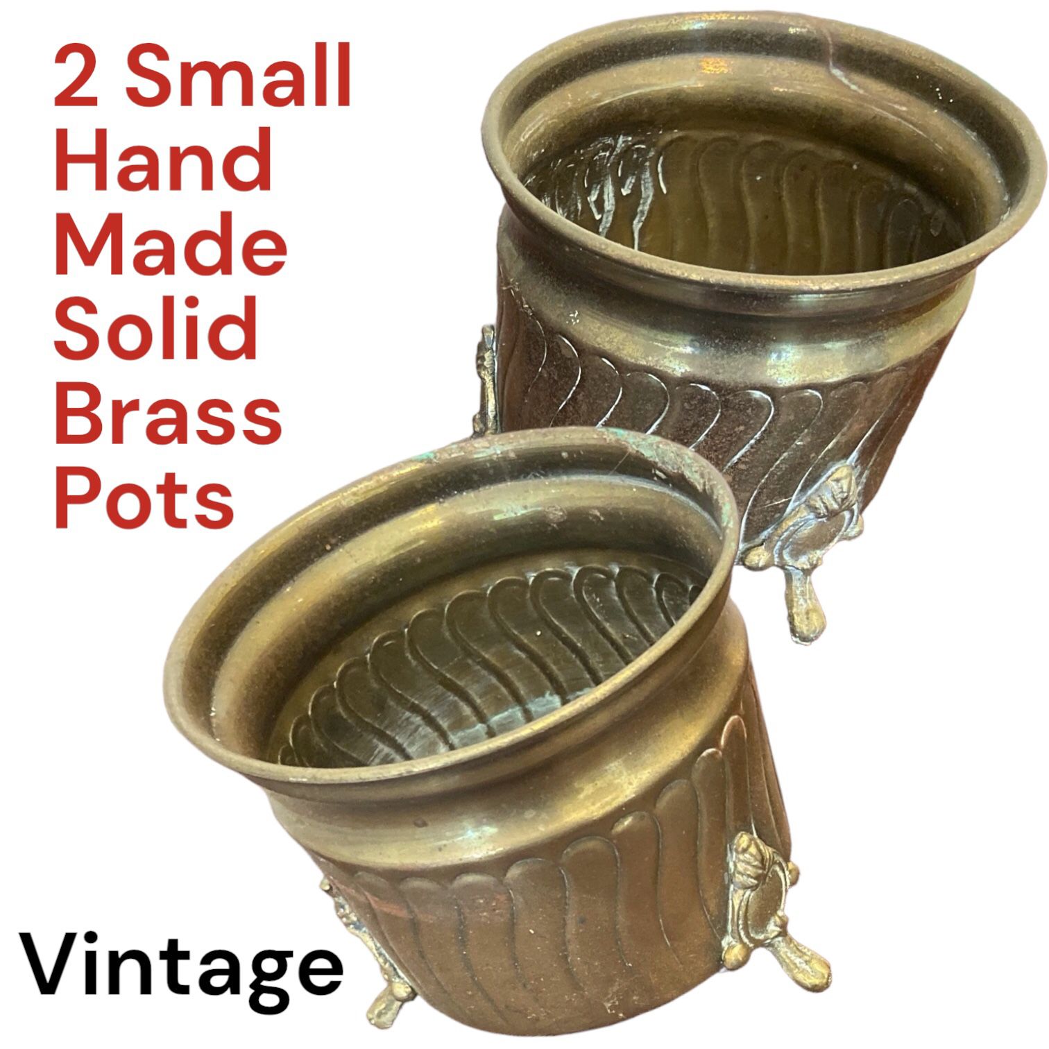 Vintage Handmade Solid Brass Plant Pots 