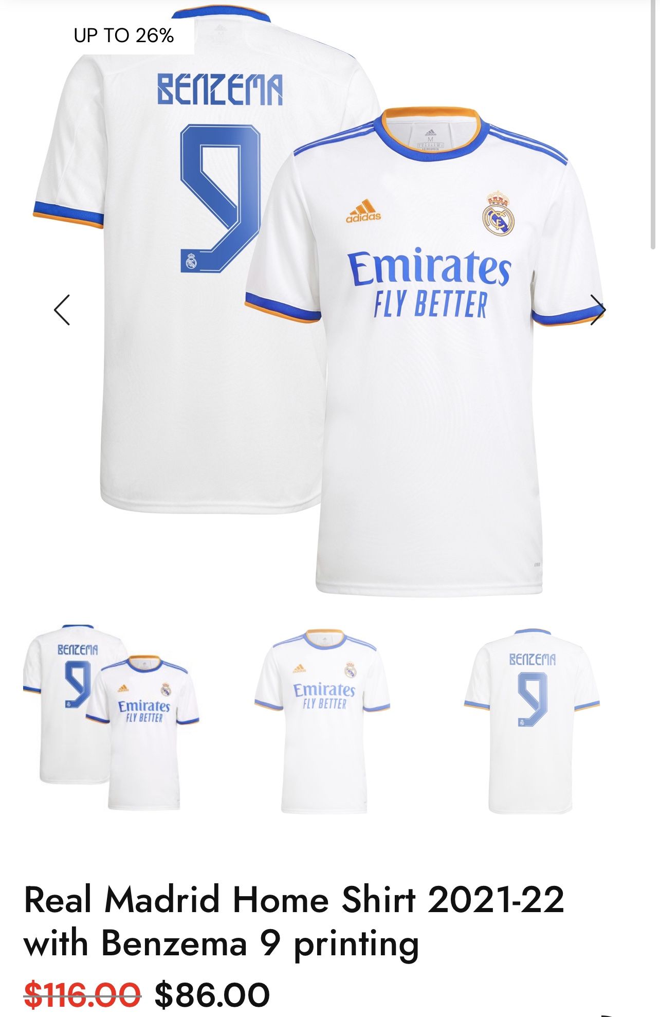 Adidas Real Madrid Away Shirt 2021-22 with Benzema 9 Printing