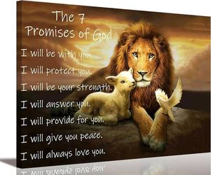 joebt Lion of Judah Canvas Wall Art 7 Promises of God, 16x24in Christ Bible Scripture Poster, Bedroom Living Room Church Decor, Prepare to Hang