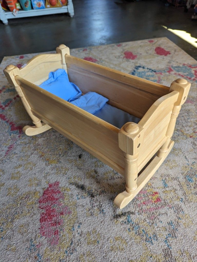 Doll Bed Cradle Crib Wood Wooden