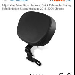 Adjustable Driver Rider Backrest Quick Release for Harley Softail Models Fatboy Heritage 2018-2024 Chrome