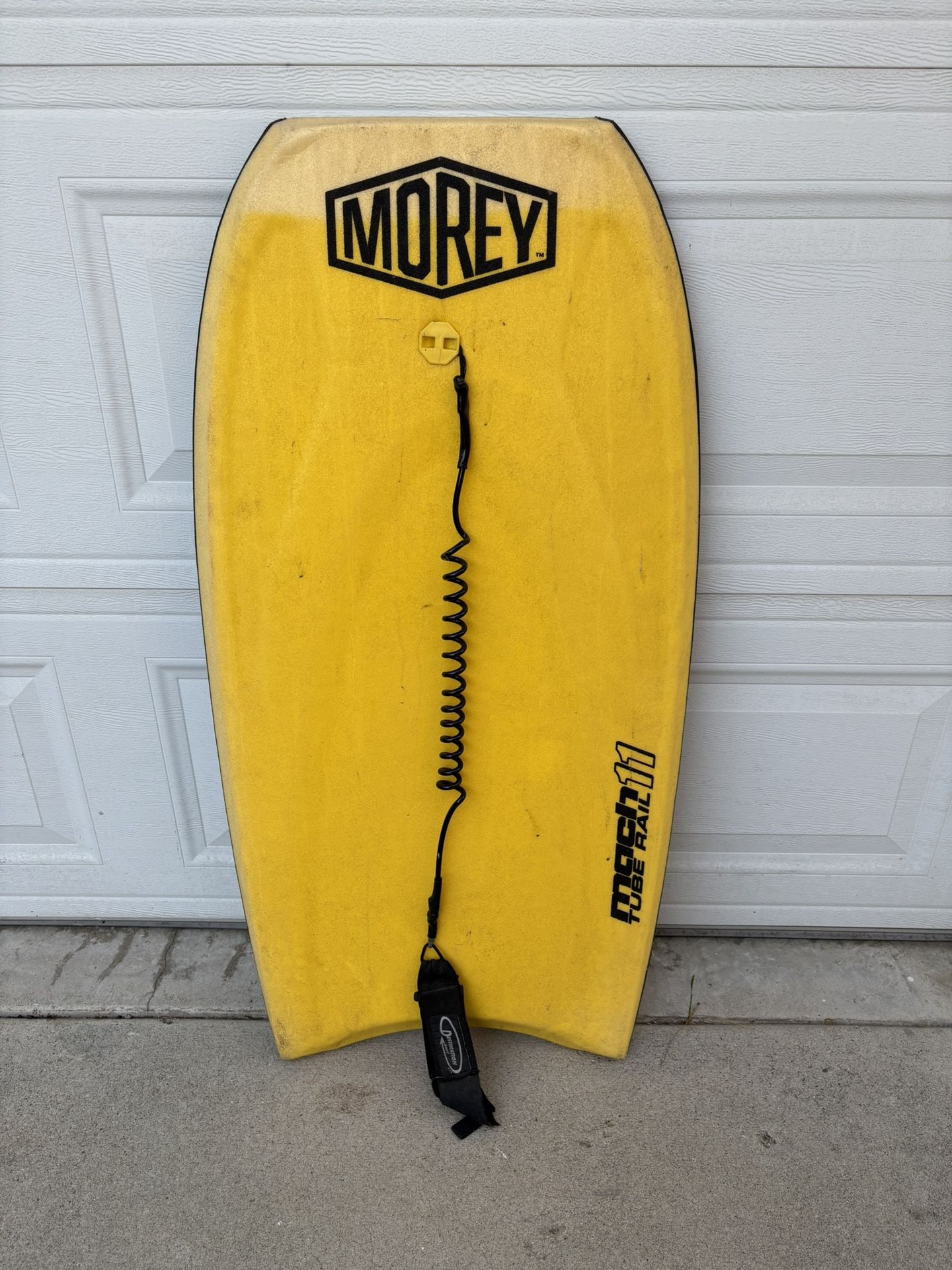Morey Boogie Board Mach 11 Tube Rail 42" Hexigon Yellow and Green With Leash