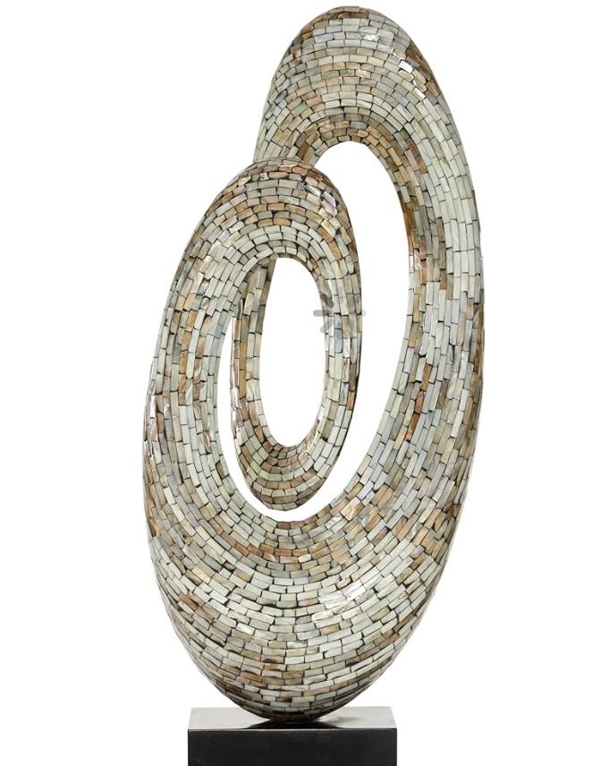 Deco 79 Mother of Pearl Abstract Swirl Sculpture with Black Base, 12" x 5" x 29", Gray
