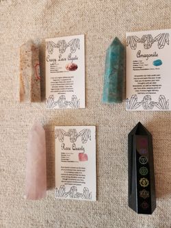 4 Crystal Tower Bundle | Obsidian Chakra, Rose Quartz, Amazonite & Crazy Lace Agate