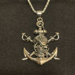 Mens Pirate Skull Anchor Pendant Necklace Biker Custom Jewelry Chain 24" Halloween