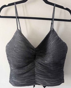Express Tank Top Black Metallic Pleated Bow   NWT