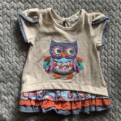 NWOT Owl Sequin with Multi Pattern Ruffle Dress from Rare Editions in 3-6M