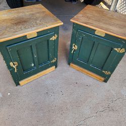 Antique/ Vintage White Clad Ice Box End Tables