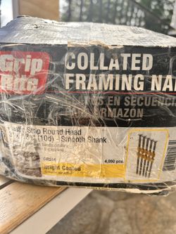 A box of 4,000 grip rite collated framing nails
