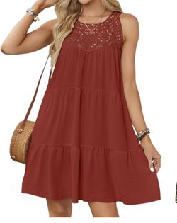 Women's Hollow Out Halter Dresses Boho Dress Sun Dresses for Women Casual Vacation Dresses for Women  Brick Red, L  Brand new 