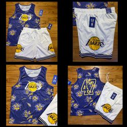 Ultra Game NBA Lakers BUNDLE Basketball Shorts & Lakers #47 Tank Top Sz M,L & XL NEW