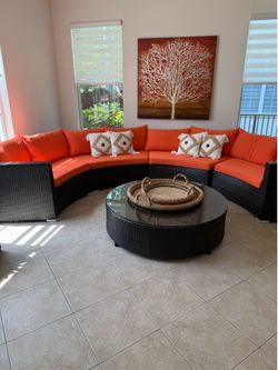 Luxury Curved Outdoor Sectional – Orange Cushions – Like New ☀️