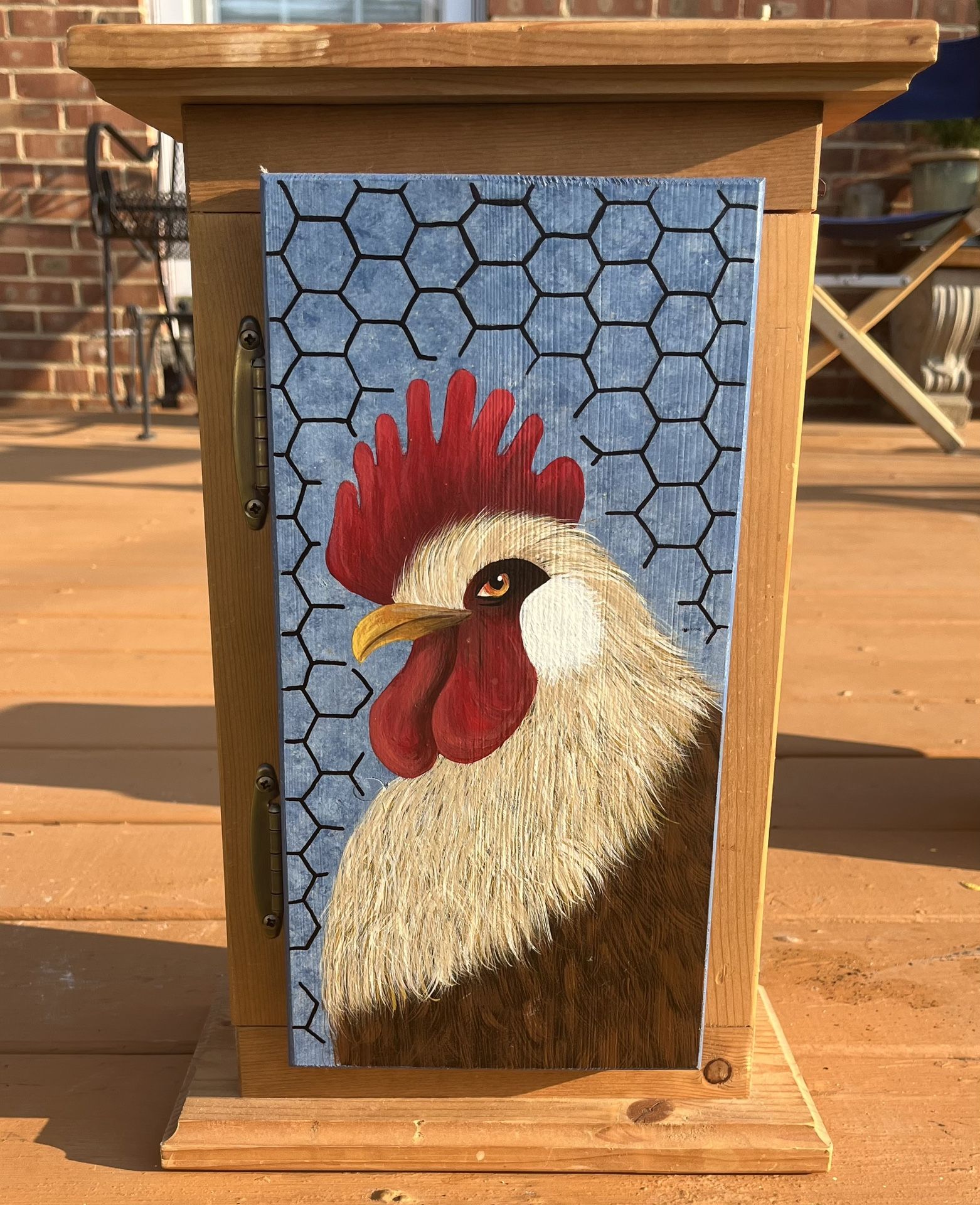 Cabinet With Chicken Painting - Handmade 