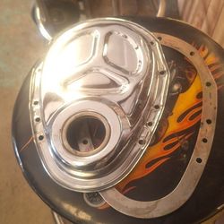 2 Piece Timing Cover  Chrome  ,Chevrolet  Small Block,design  To Remove With Oil Pan. Nice Used. 35th Ave And McDowell Phx 