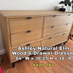 Solid Wood Elm 6 Drawer Dresser