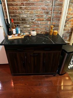 Rolling Kitchen Island Cart with Cabinet Storage and Foldable Leaf