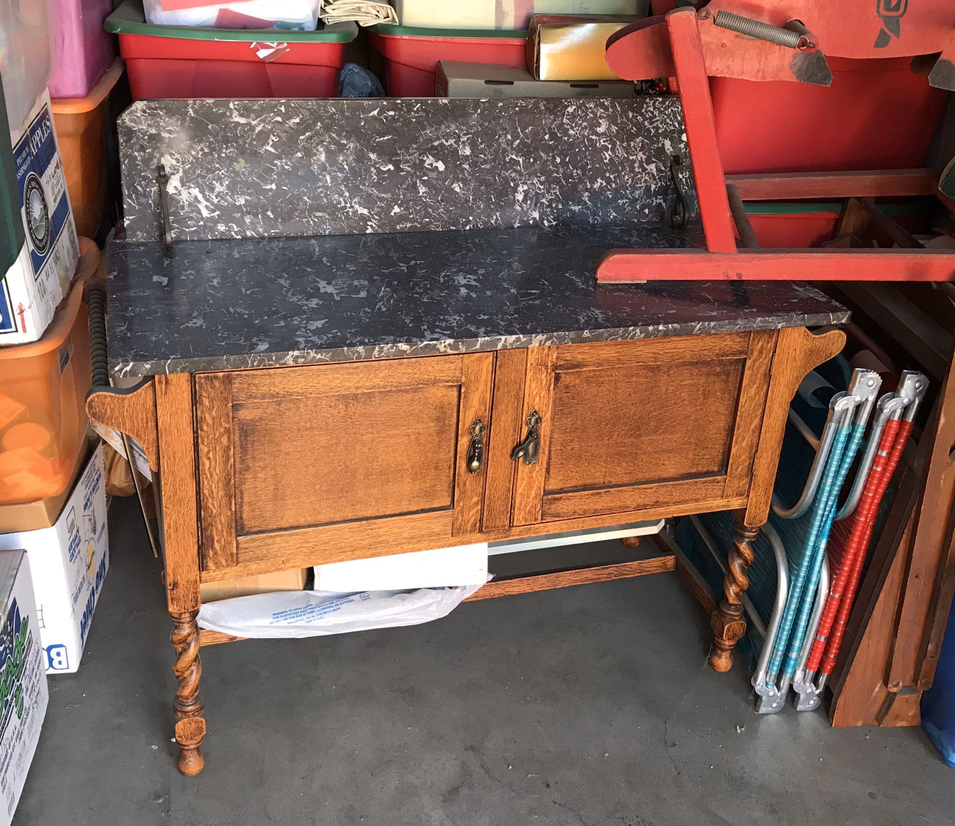 Antique marble top washstand / buffet / bar