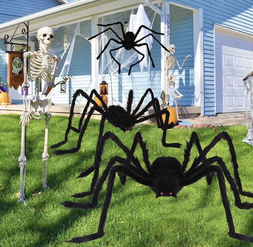 Halloween Giant Spider Decorations (3 Pack), Realistic Spiders Props, Fake Scary Hairy Spiders Sets for Halloween Decorations Indoor, Outdoor and Yard