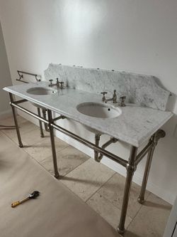 Waterworks Universal Marble Double Bathroom Vanity  35 1/2” x 71” x 23 1/2” (no faucets)