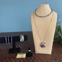 Vintage Cloisonné Enamel Jewelry Lot Bangle Bracelets Pendant Necklace Ring