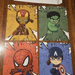 Set of 4 Baby Avengers 8 x 10 Wall Art - Hulk, Spiderman, Ironman, Captain America
