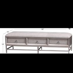 Deco 79 Metal and Wood Gray Tufted Bench, Gray/Silver Wood  Accent Furnishing 