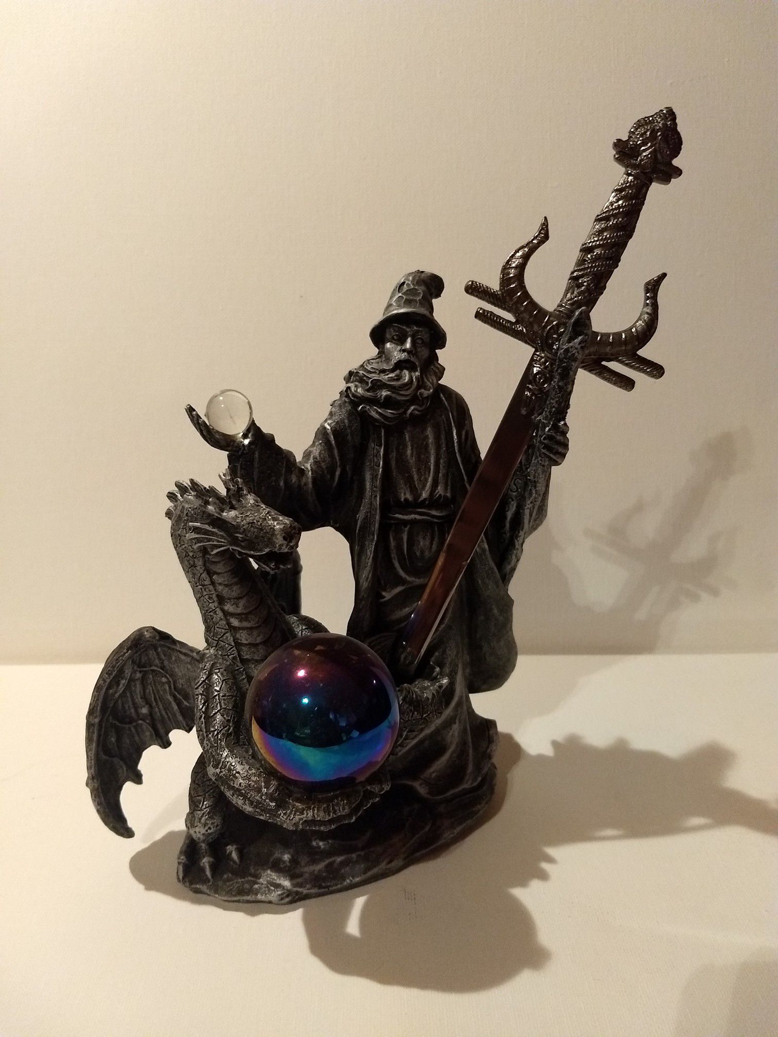 Statue Collectables...Figurine Collector - Dragon/Wizard ceramic with sword.