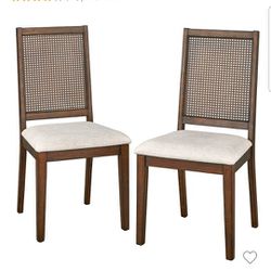 *NEW* Four Cane back dinning chairs- Walnut/cream