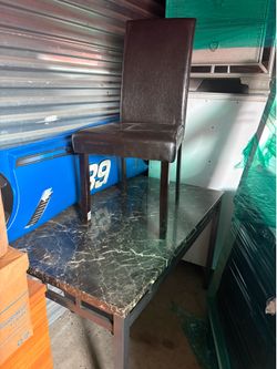 Black Faux marble Table Set( 4 blck/brown chair