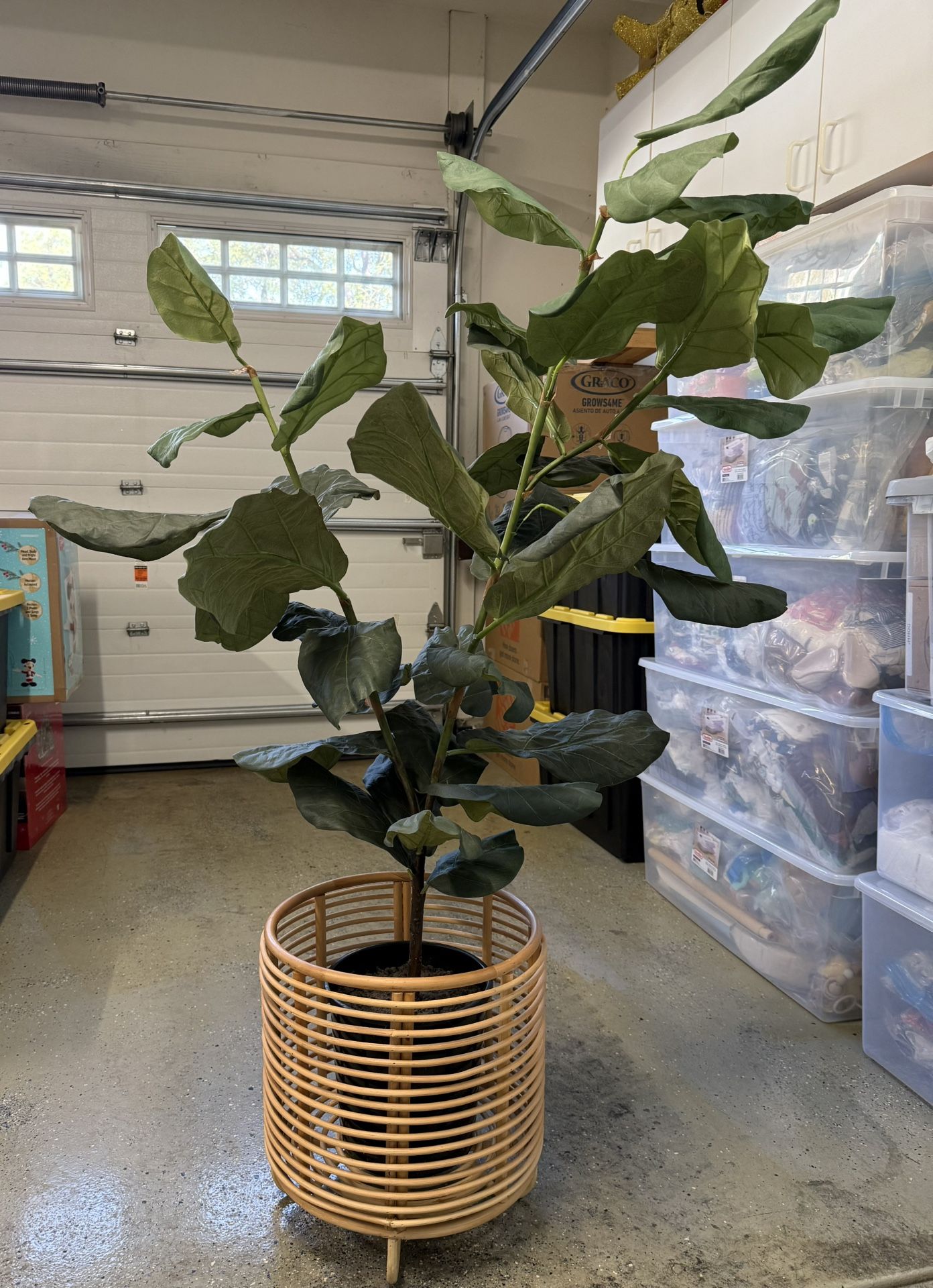 Fake Plant/Tree With Wooden Basket Stand