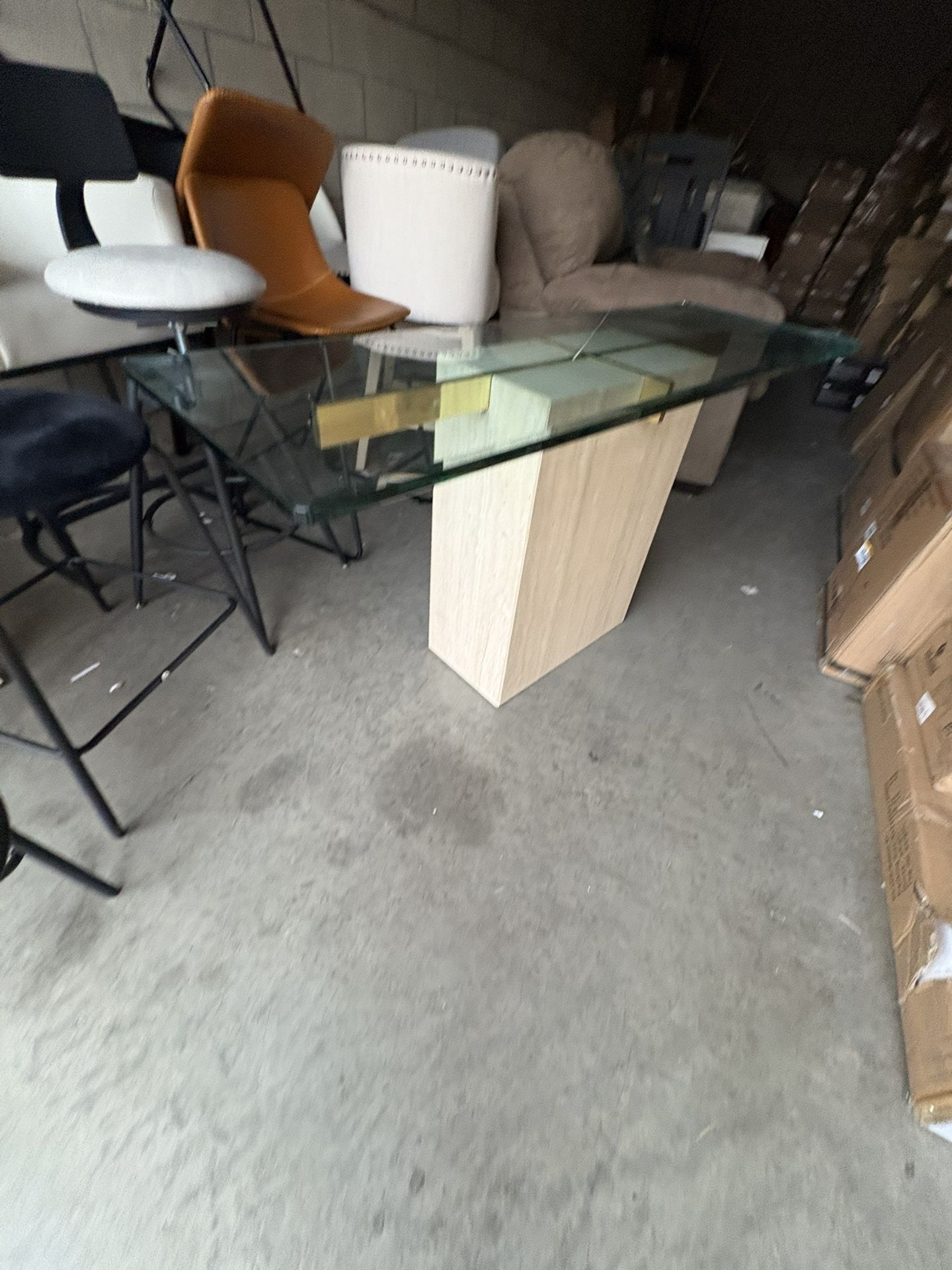 2 Piece Marble Based End Table with Hard Glass