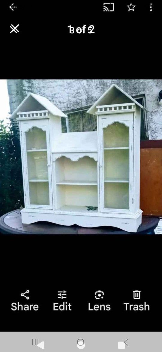 Annie Rooster beautiful rare wooden antique house style curio shelf cabinet