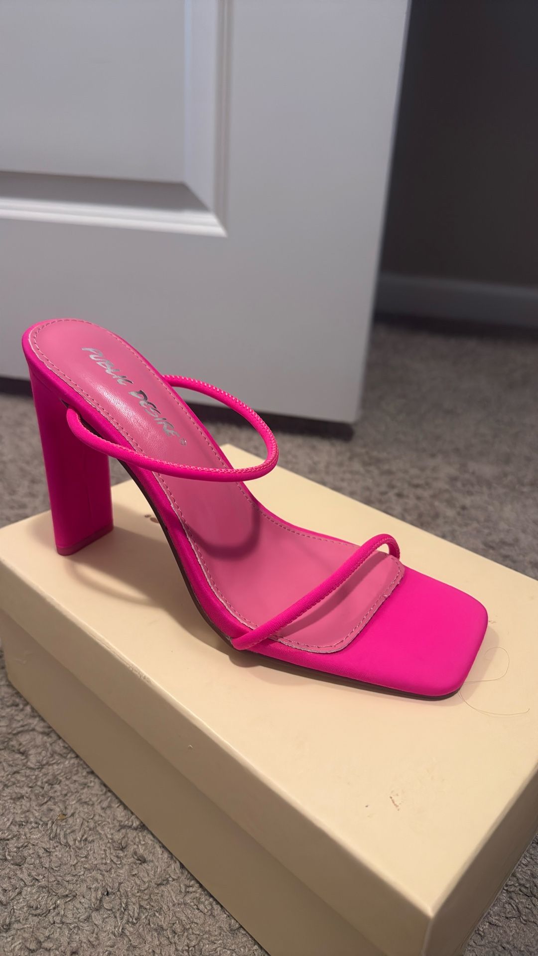 Hot Pink Square Toe Two Strap High Heeled