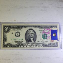 1976 U. S. $2 Bill Cancelled On FDOI April 13th W/ Vermont Flag Stamp